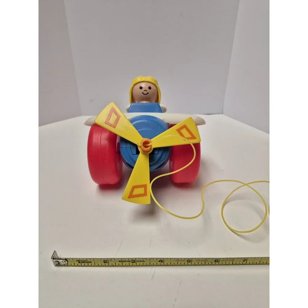 Vintage Fisher Price Airplane pull along Toy 1980 rotating propellor